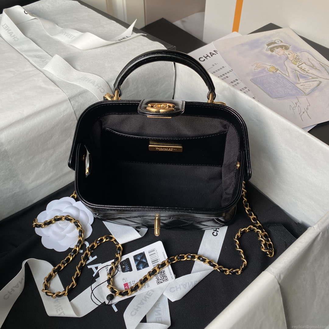 Chanel AS4958 Mini Flap bag With top handle Shiny Lambskin & Gold-Tone Metal Black