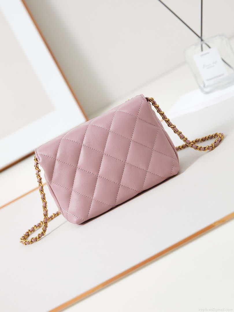 Chanel AS4986 Mini Flap bag Shiny Lambskin Imitation Pearls & Gold-Tone Metal Pink
