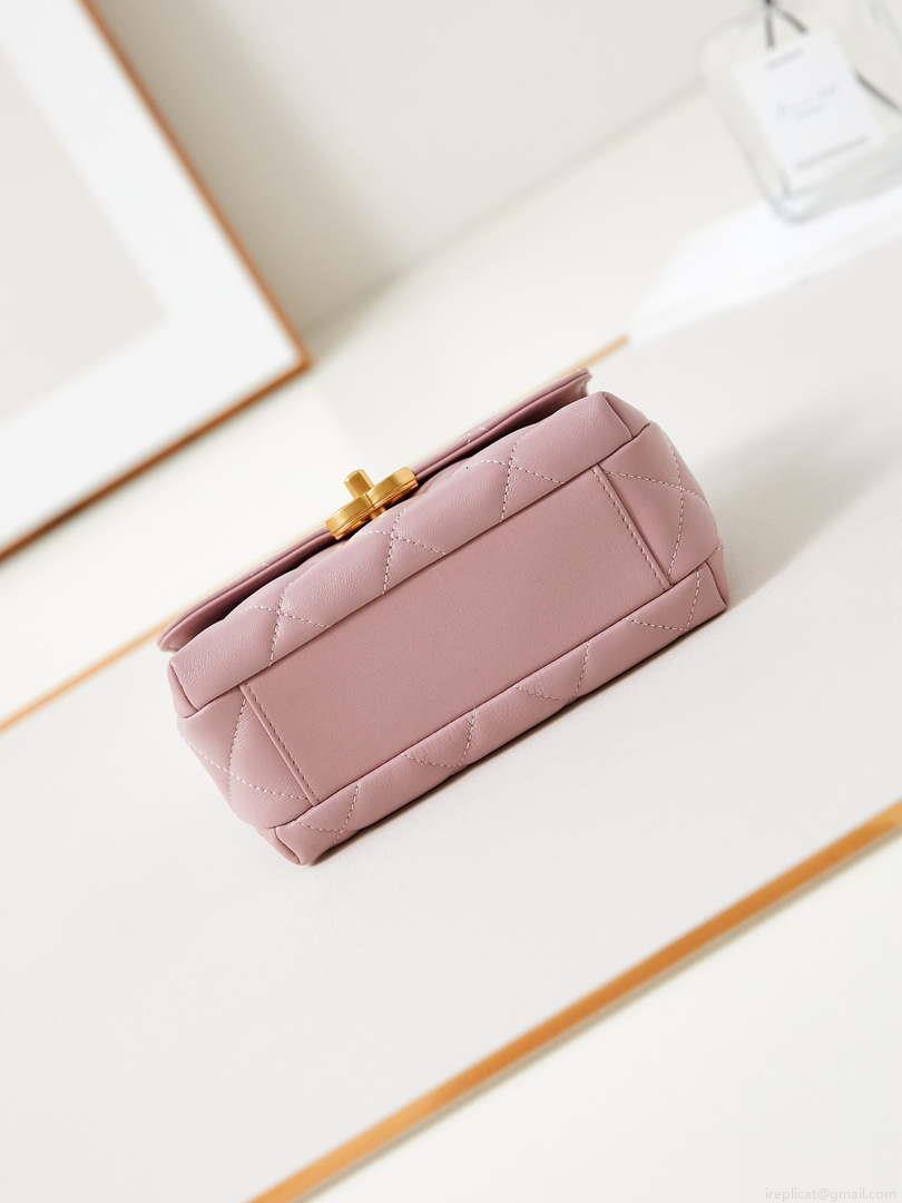 Chanel AS4986 Mini Flap bag Shiny Lambskin Imitation Pearls & Gold-Tone Metal Pink