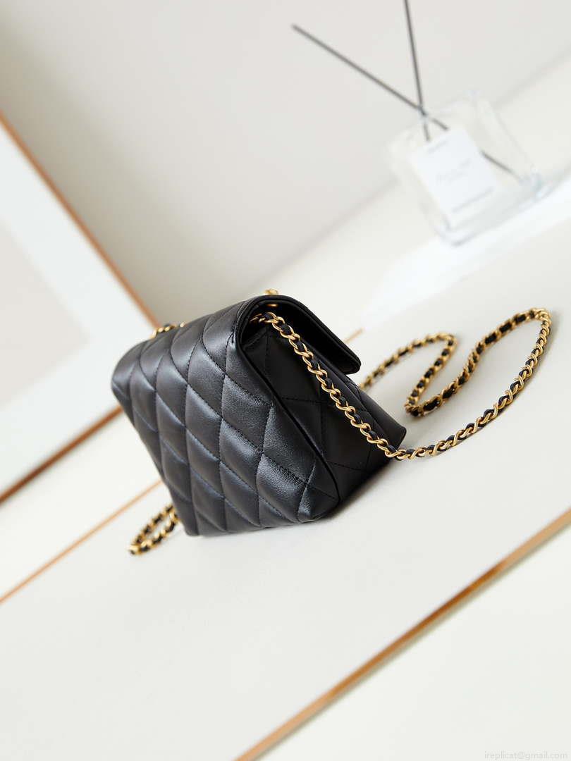 Chanel AS4986 Mini Flap bag Shiny Lambskin Imitation Pearls & Gold-Tone Metal Black