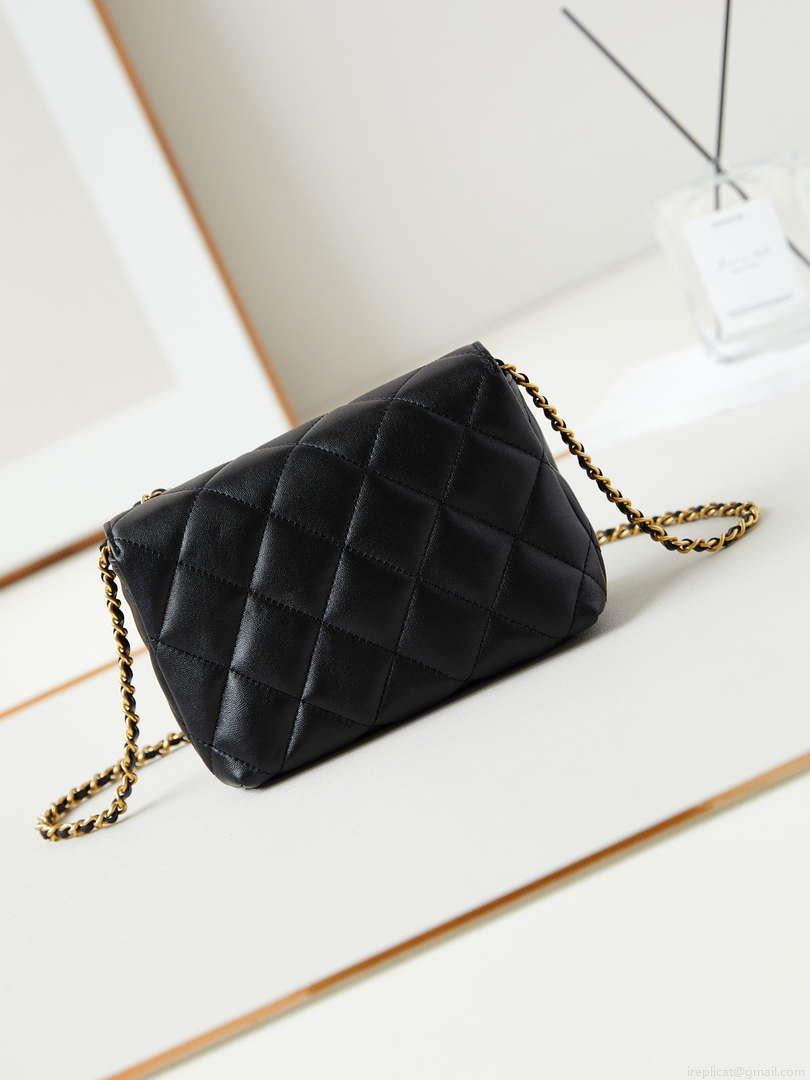 Chanel AS4986 Mini Flap bag Shiny Lambskin Imitation Pearls & Gold-Tone Metal Black