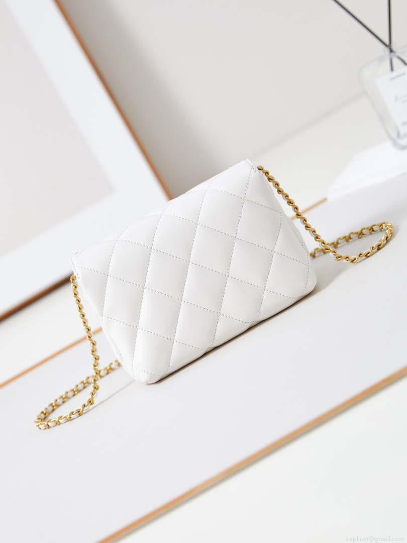 Chanel AS4986 Mini Flap bag Shiny Lambskin Imitation Pearls & Gold-Tone Metal White