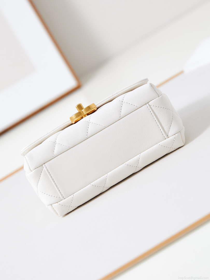Chanel AS4986 Mini Flap bag Shiny Lambskin Imitation Pearls & Gold-Tone Metal White