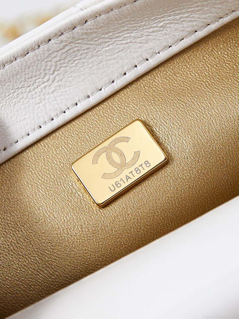 Chanel AS4986 Mini Flap bag Shiny Lambskin Imitation Pearls & Gold-Tone Metal White