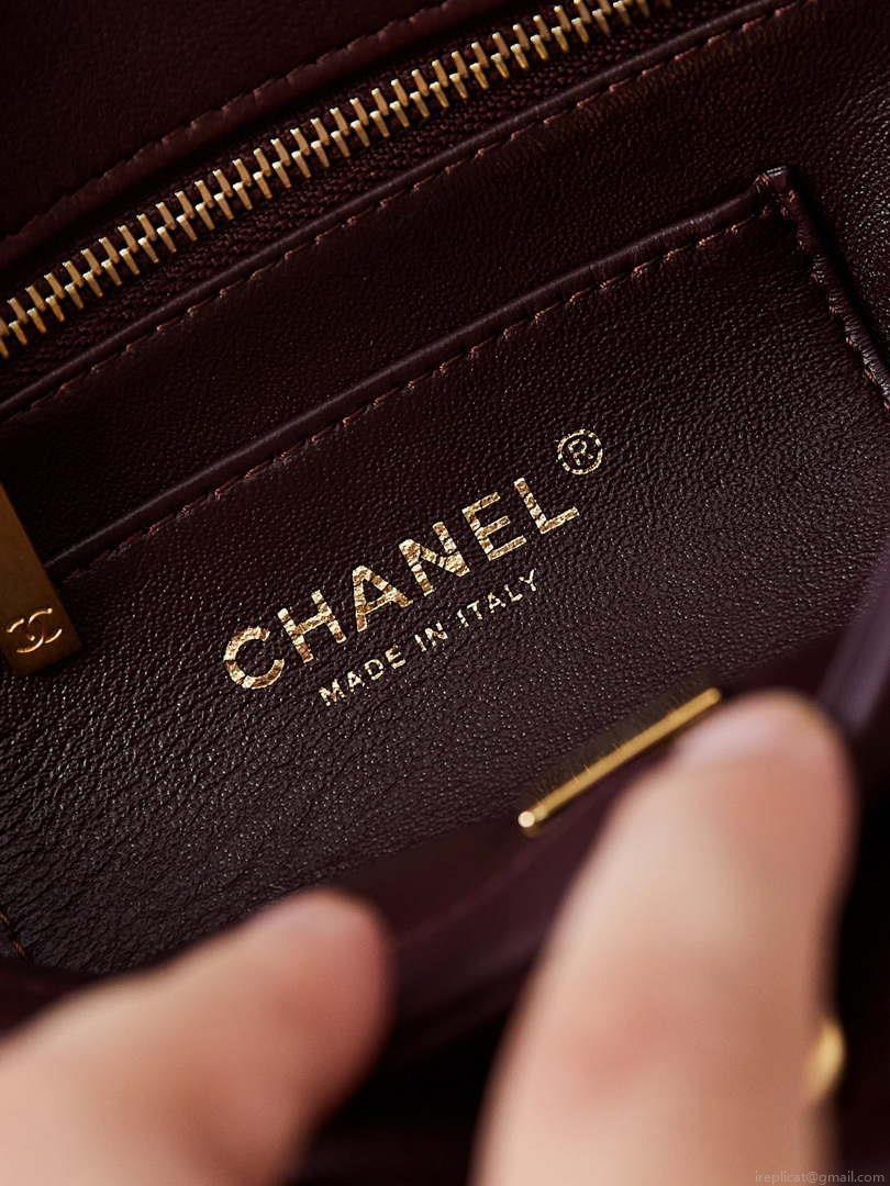 Chanel AS5011 Flap bag Shiny Lambskin Imitation Pearls & Gold-Tone Metal Wine Red