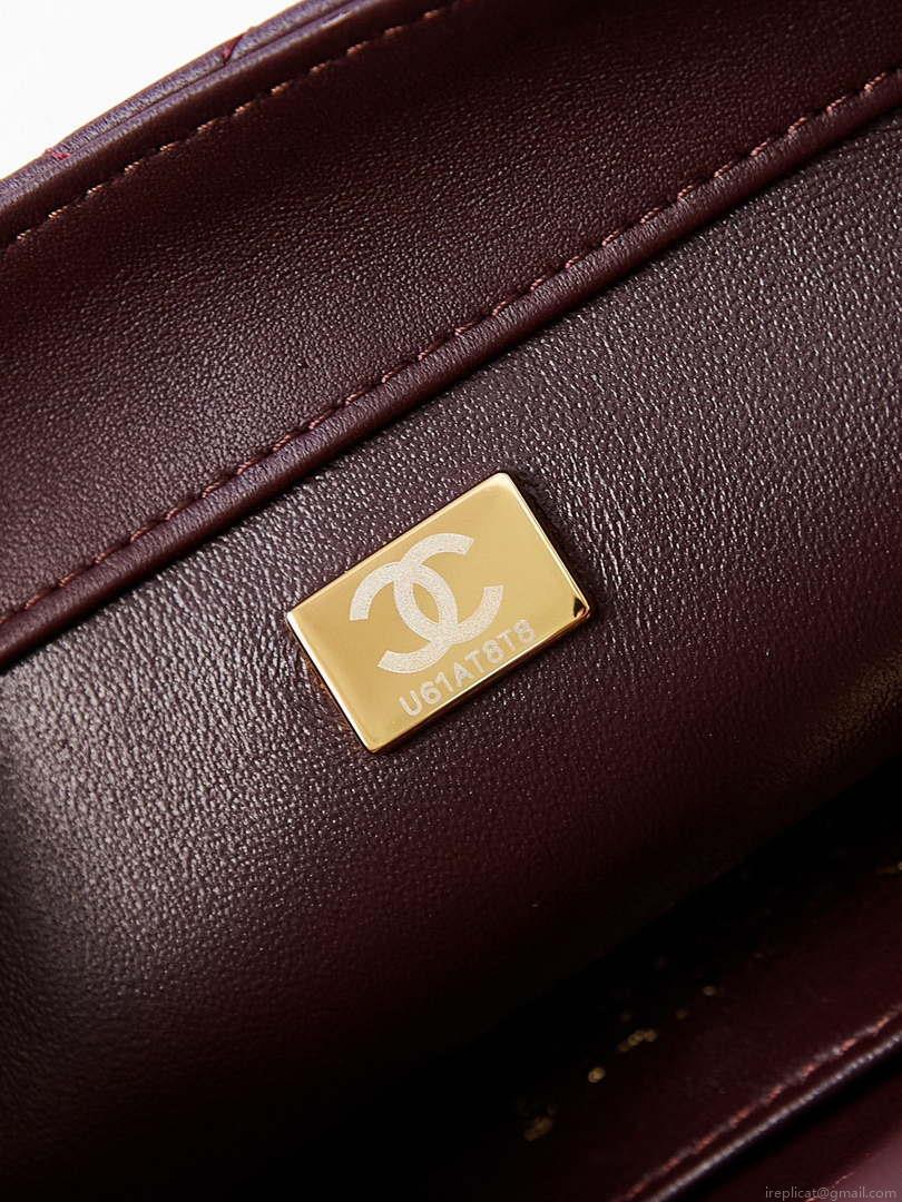 Chanel AS5011 Flap bag Shiny Lambskin Imitation Pearls & Gold-Tone Metal Wine Red
