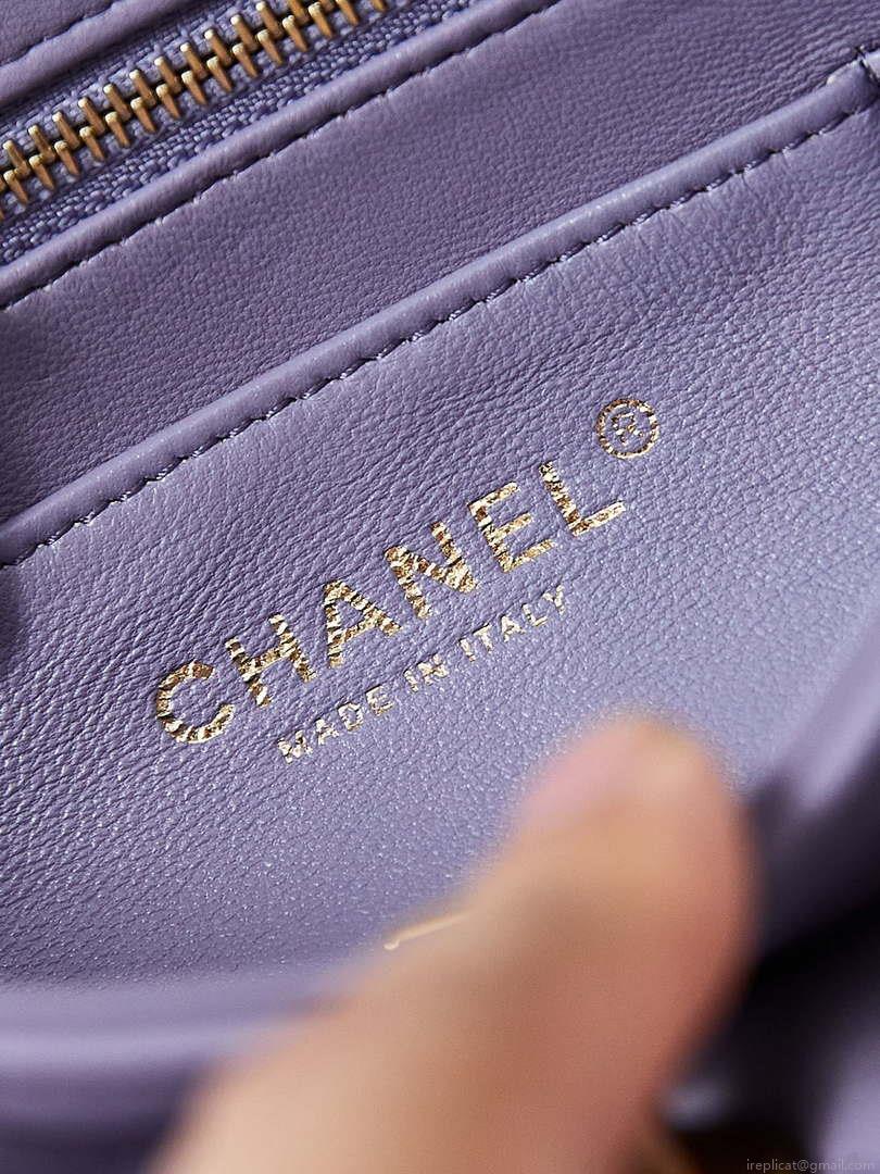 Chanel AS5011 Flap bag Shiny Lambskin Imitation Pearls & Gold-Tone Metal Light Purple