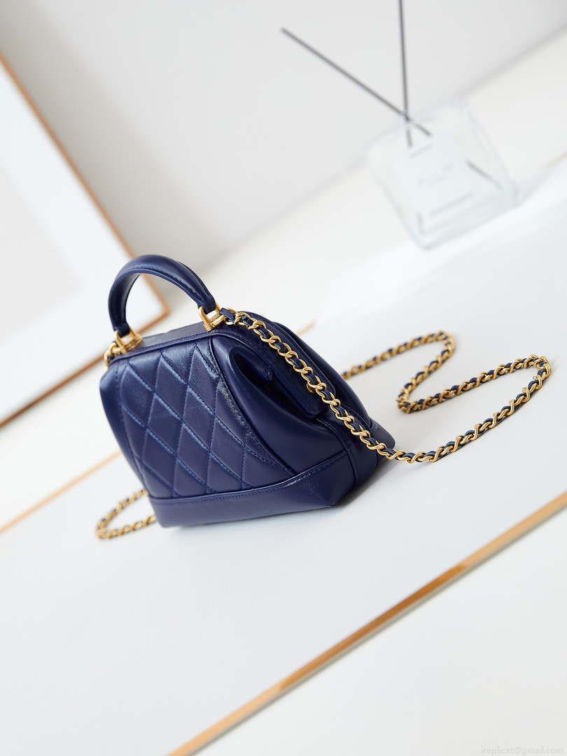 Chanel AS4958 Mini Flap bag With top handle Shiny Lambskin & Gold-Tone Metal Navy blue