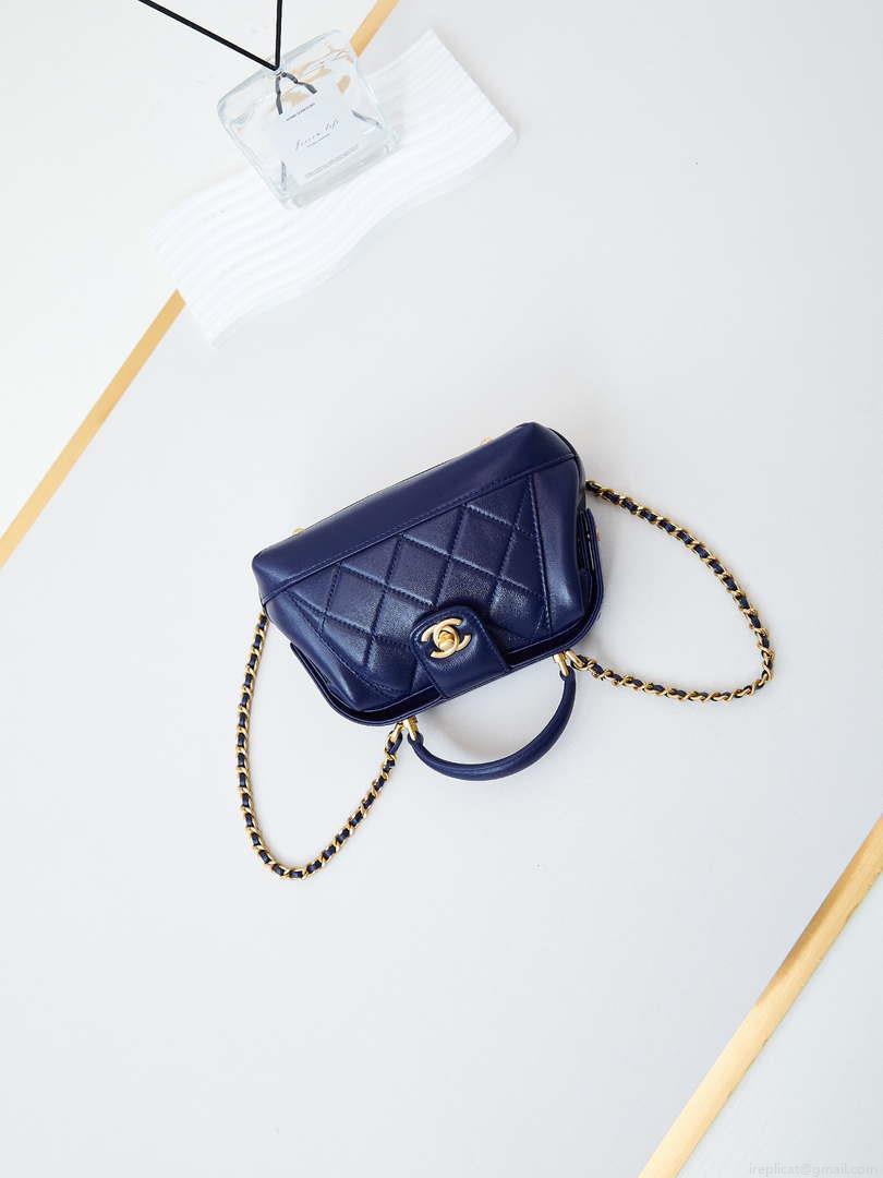 Chanel AS4958 Mini Flap bag With top handle Shiny Lambskin & Gold-Tone Metal Navy blue