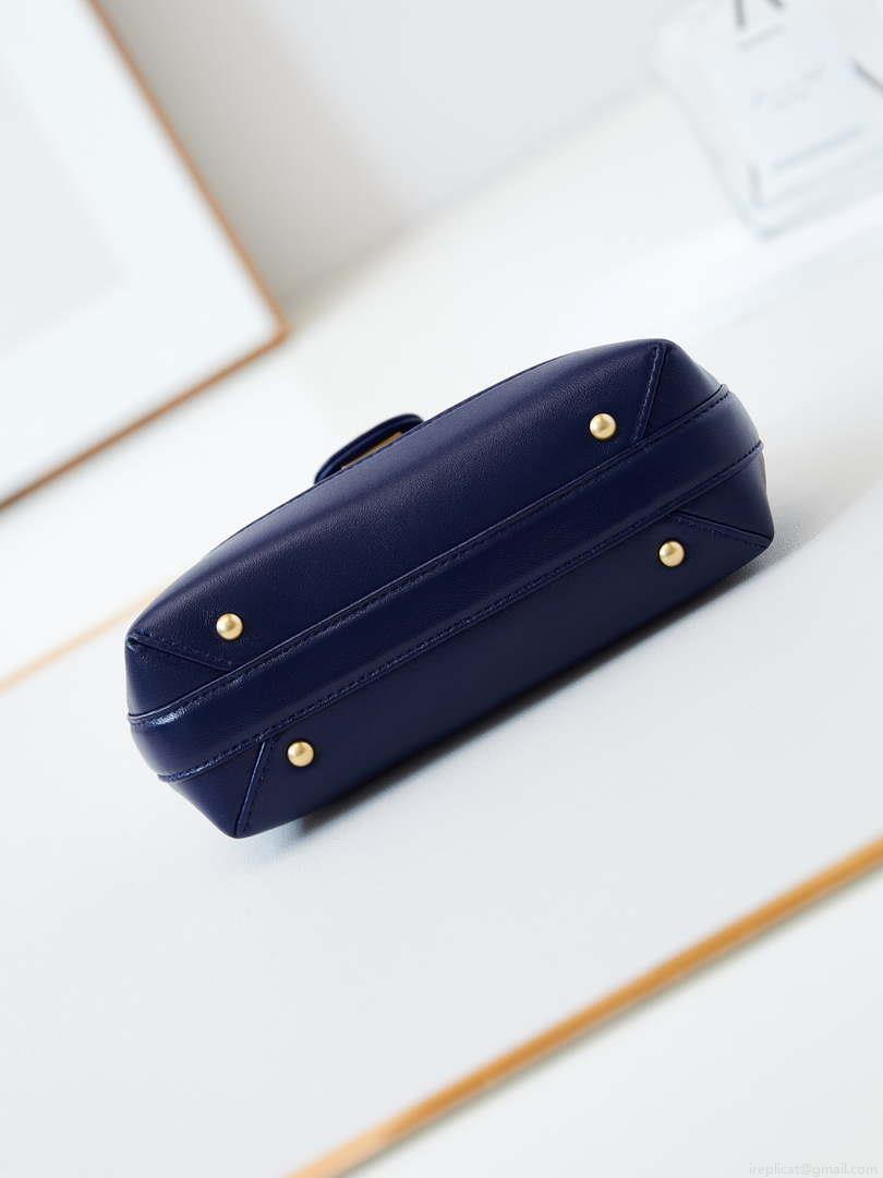 Chanel AS4958 Mini Flap bag With top handle Shiny Lambskin & Gold-Tone Metal Navy blue