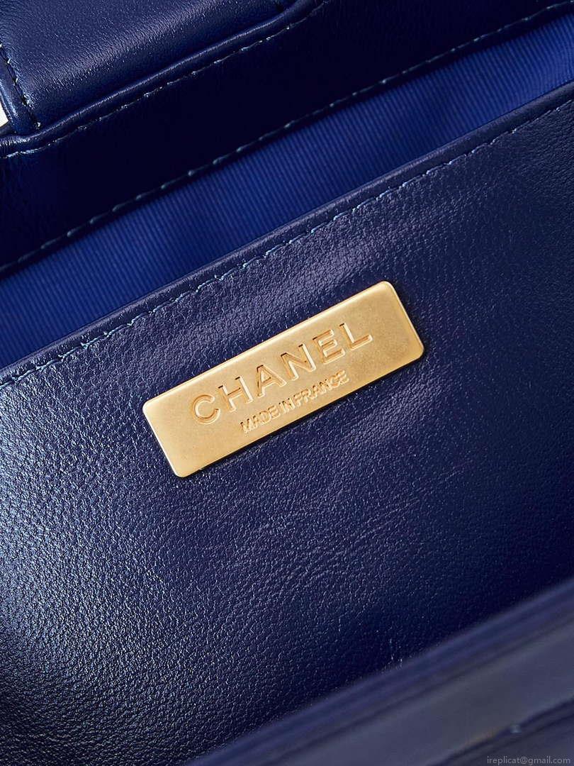 Chanel AS4958 Mini Flap bag With top handle Shiny Lambskin & Gold-Tone Metal Navy blue