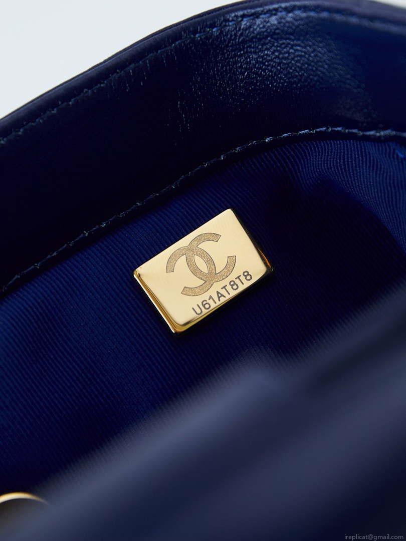 Chanel AS4958 Mini Flap bag With top handle Shiny Lambskin & Gold-Tone Metal Navy blue