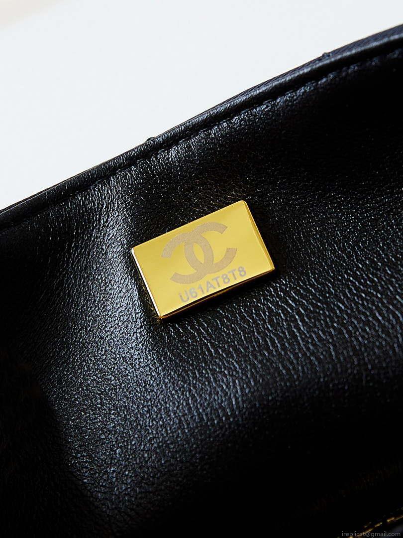 Chanel A01112 Flap Black Fabric Printed with white raindrops
