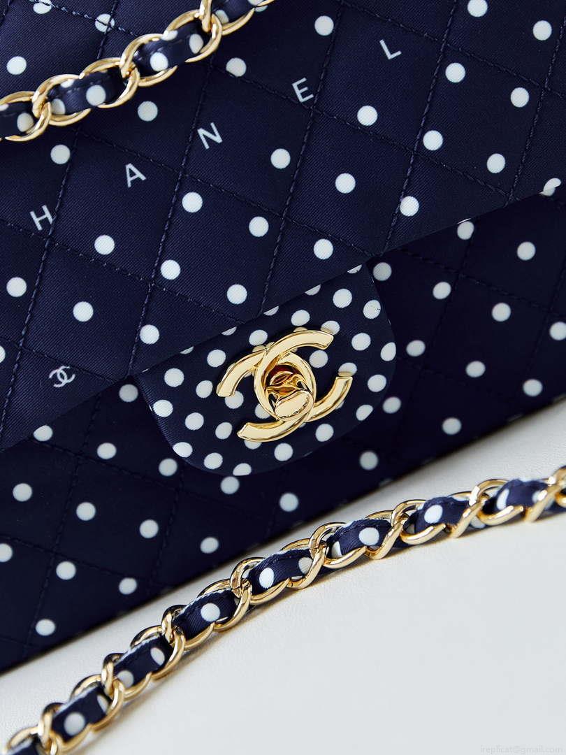 Chanel A01112 Flap Blue Fabric Printed with white raindrops