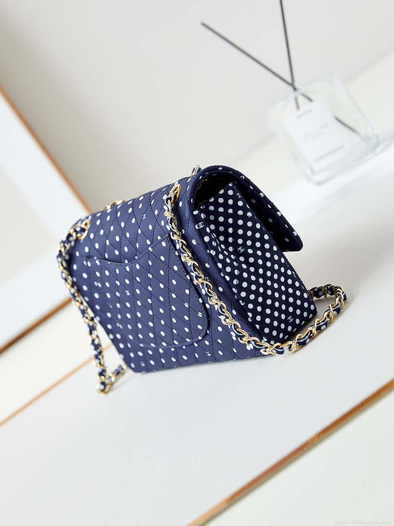 Chanel A01112 Flap Blue Fabric Printed with white raindrops