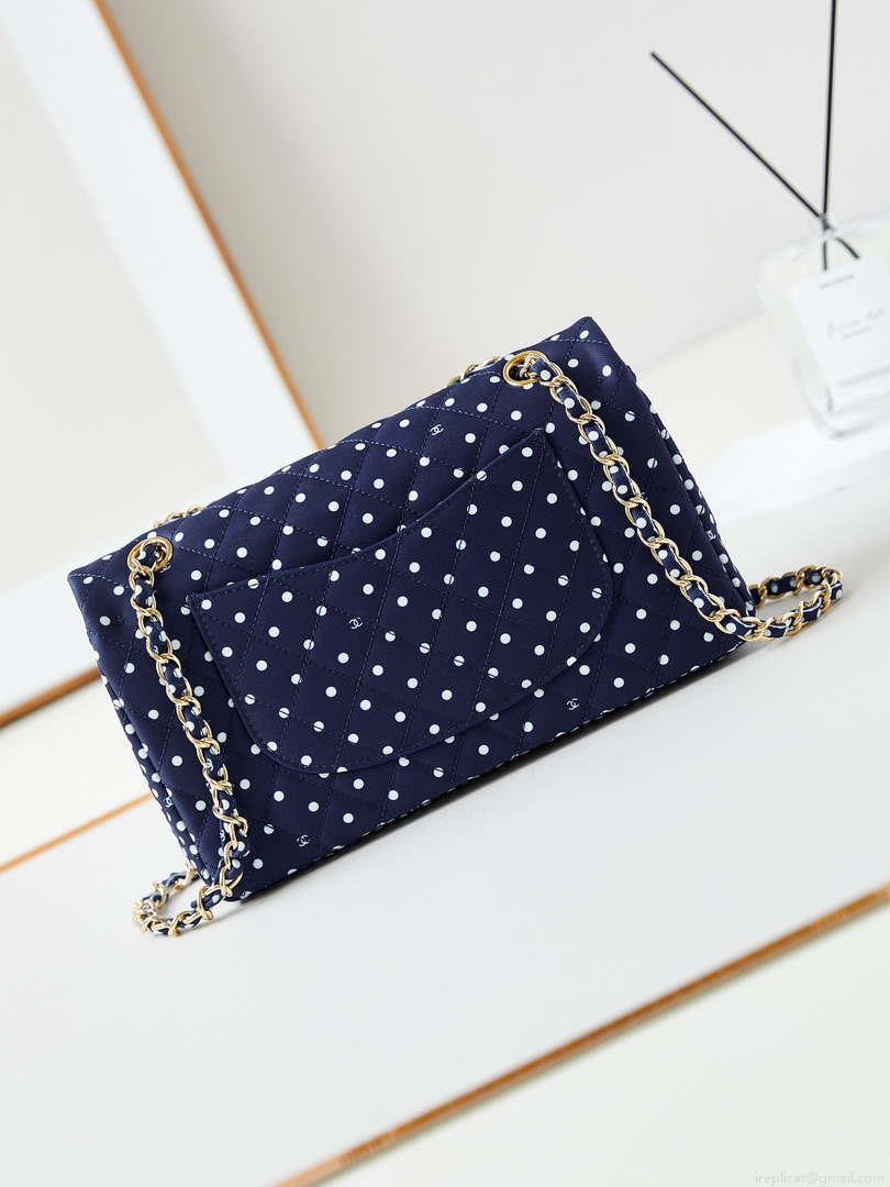 Chanel A01112 Flap Blue Fabric Printed with white raindrops