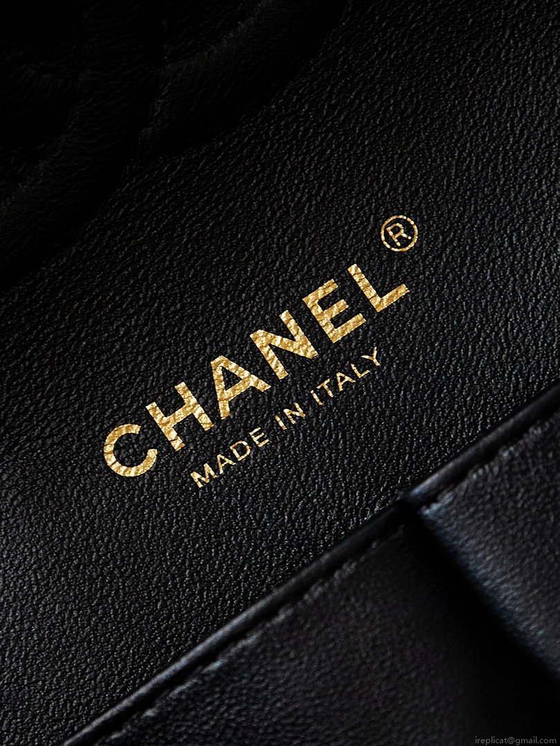 Chanel A01112 Flap Black Lambskin Printed with white CC logo