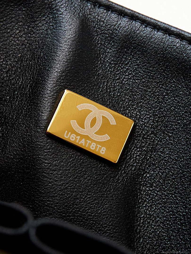 Chanel A01112 Flap Black Lambskin Printed with white CC logo