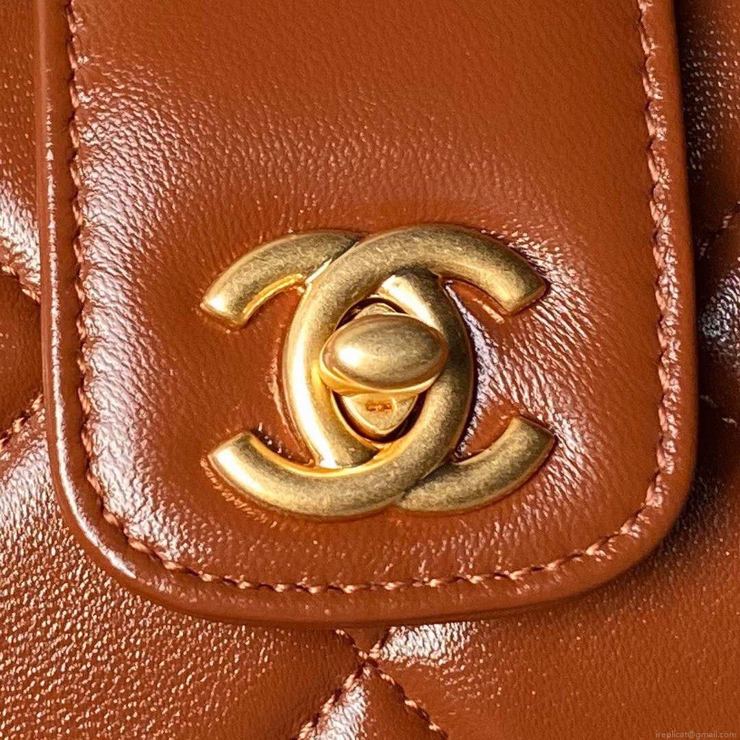 Chanel AS4959 Flap bag With top handle Shiny Lambskin & Gold-Tone Metal Brown
