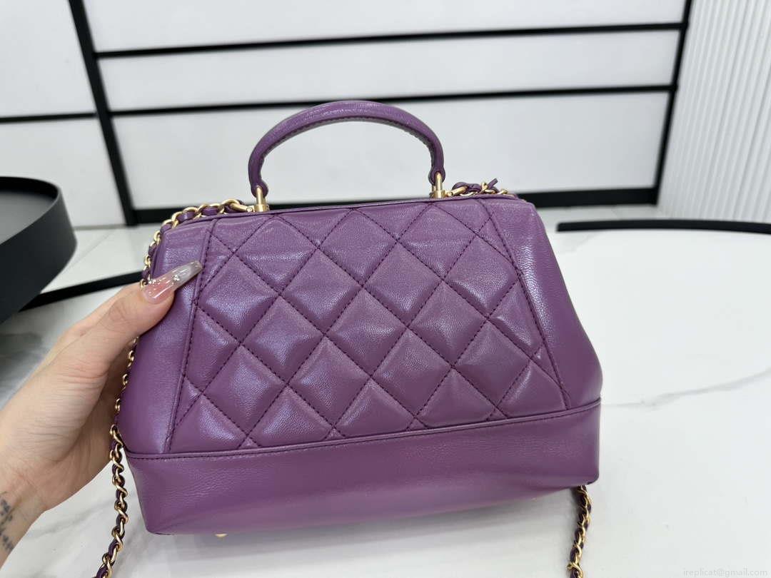 Chanel AS4959 Flap bag With top handle Shiny Lambskin & Gold-Tone Metal Purple