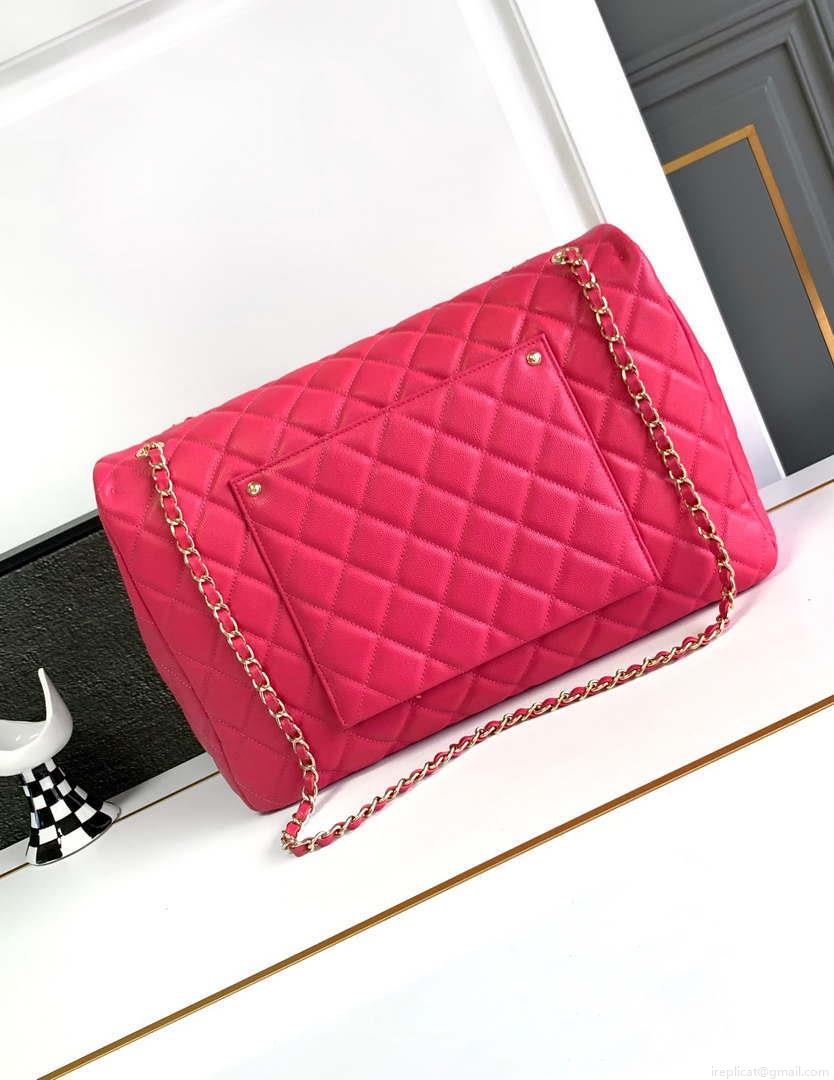 Chanel AS4661 Flap Bag CF Airport Calfskin & Gold-Tone Metal Rose Red