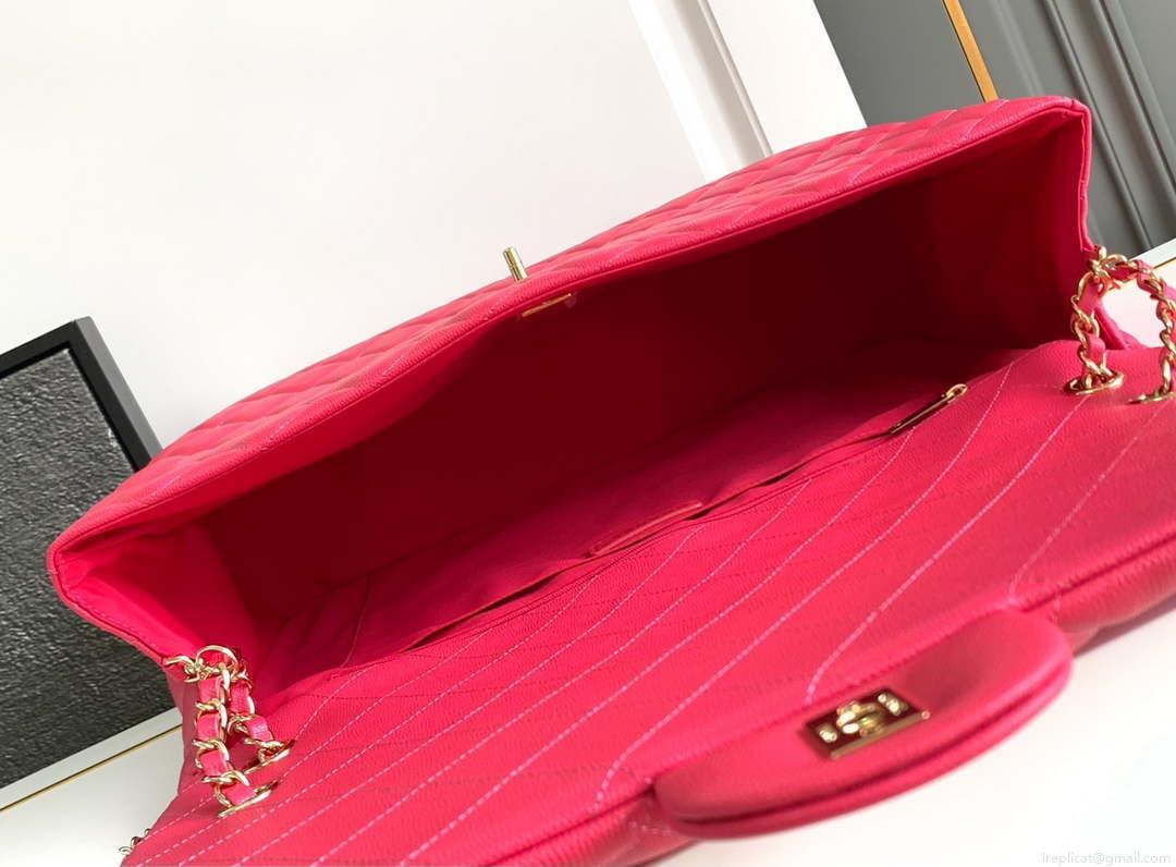 Chanel AS4661 Flap Bag CF Airport Calfskin & Gold-Tone Metal Rose Red
