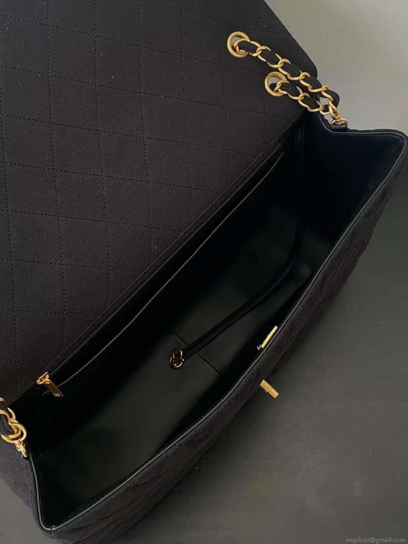 Chanel AS4661 Flap Bag CF Airport Velvet & Silver-Tone Metal Black