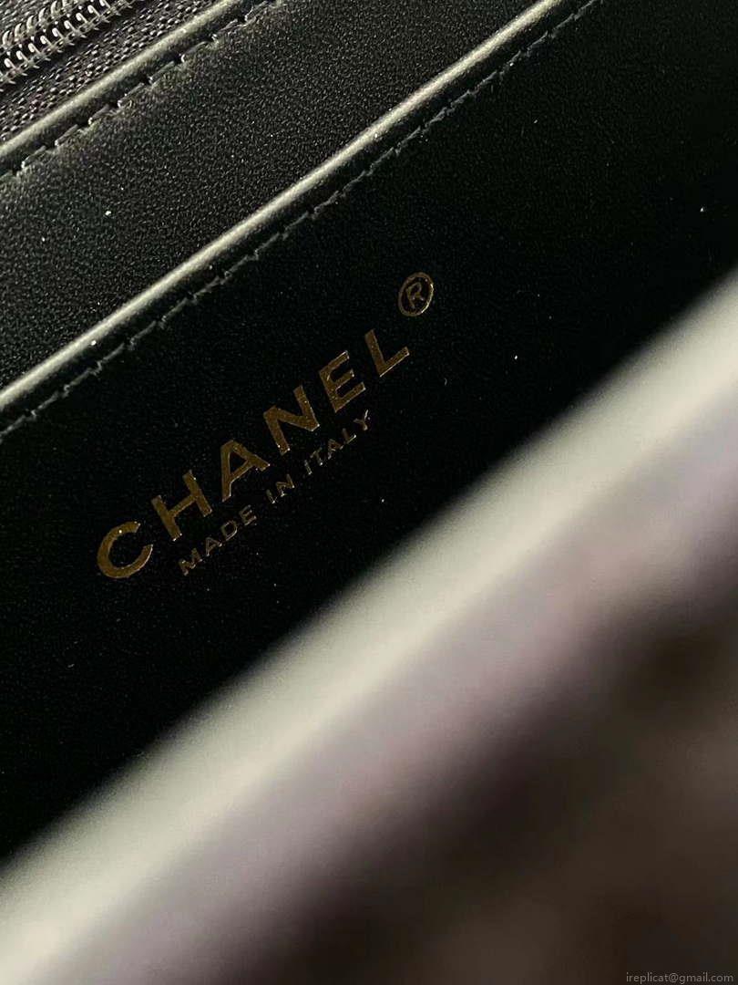 Chanel AS4661 Flap Bag CF Airport Velvet & Silver-Tone Metal Black
