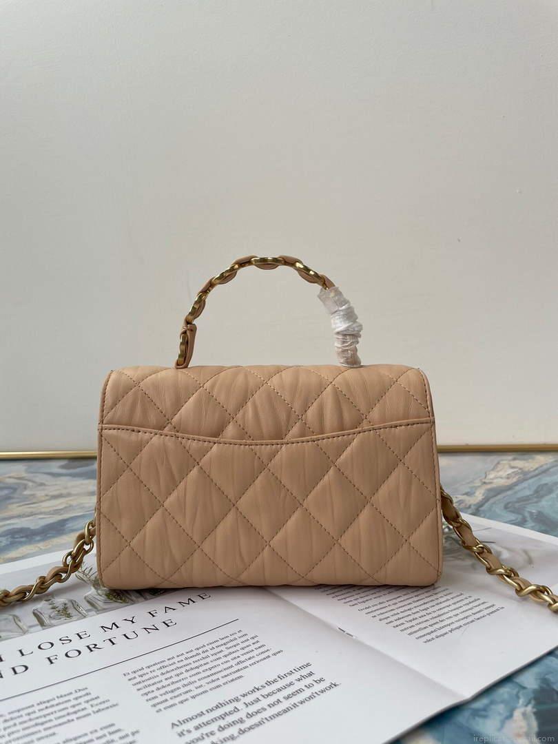 Chanel AS2477 Mini Flap CC Wrapped Bag with Top Handle Apricot