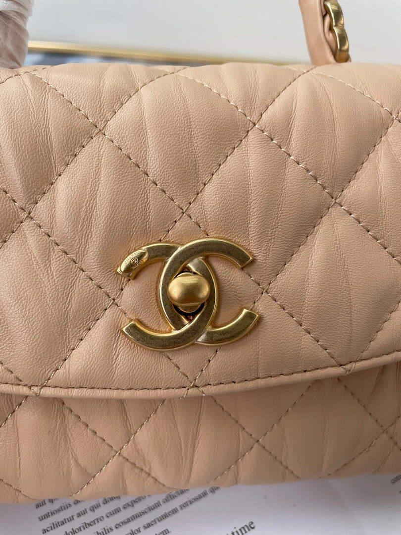 Chanel AS2477 Mini Flap CC Wrapped Bag with Top Handle Apricot