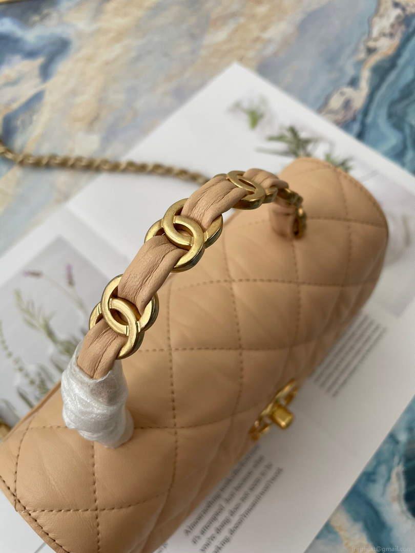 Chanel AS2477 Mini Flap CC Wrapped Bag with Top Handle Apricot