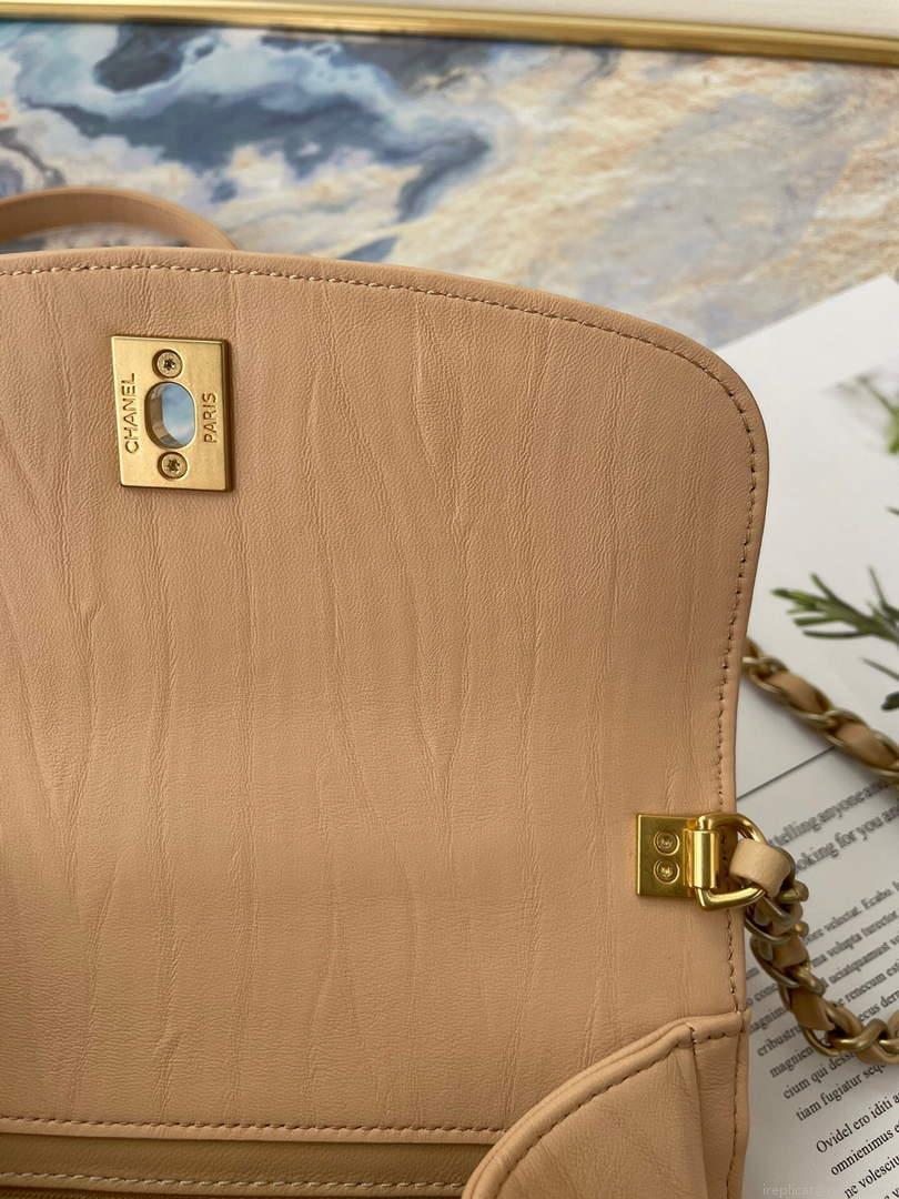 Chanel AS2477 Mini Flap CC Wrapped Bag with Top Handle Apricot