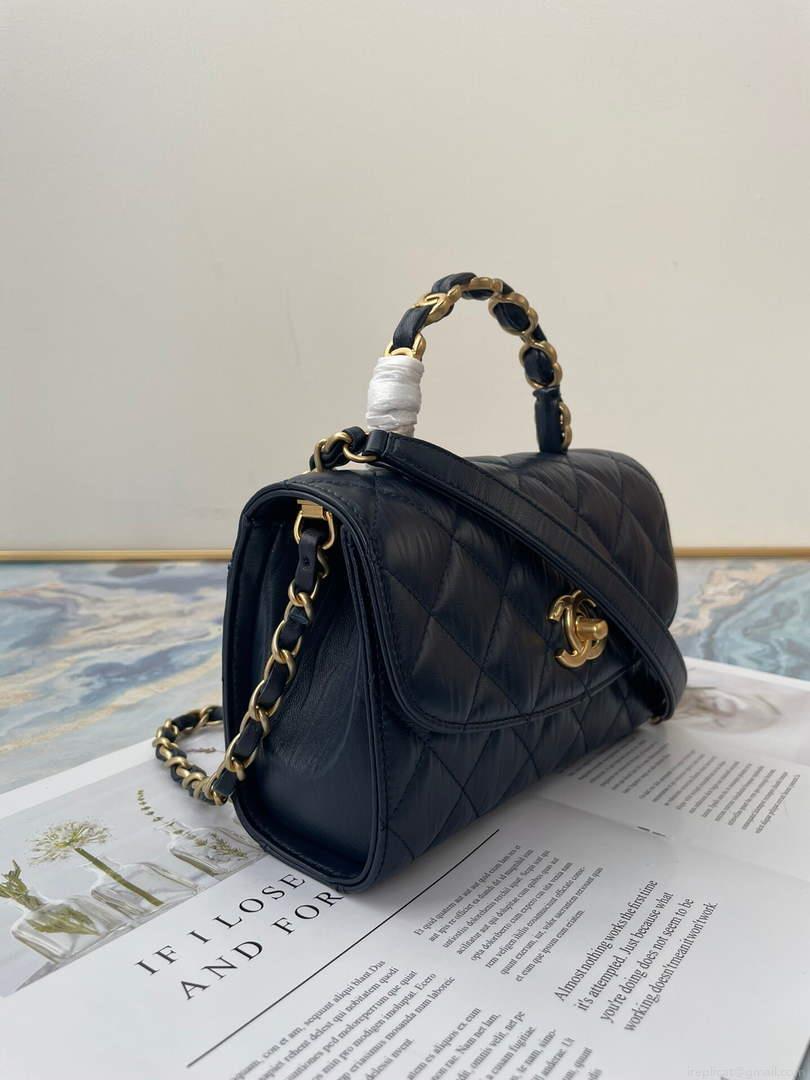 Chanel AS2477 Mini Flap CC Wrapped Bag with Top Handle Navy Blue