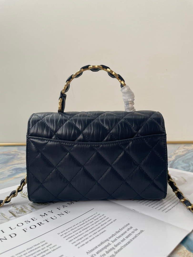 Chanel AS2477 Mini Flap CC Wrapped Bag with Top Handle Navy Blue