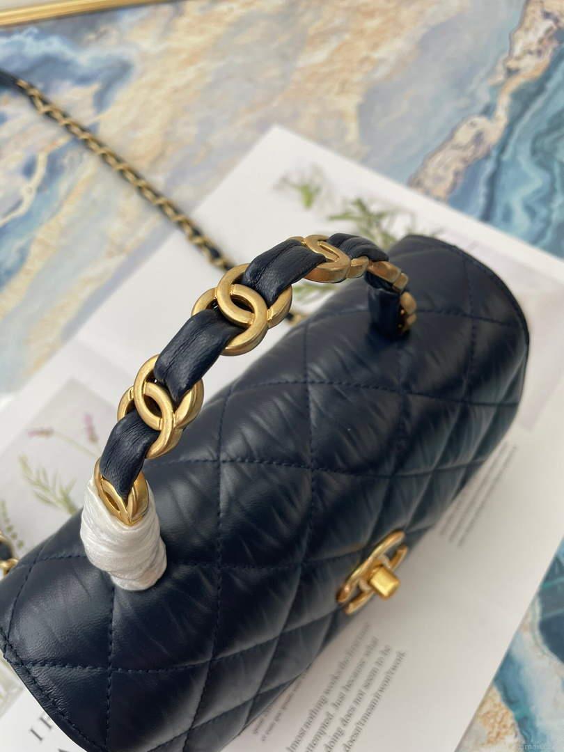 Chanel AS2477 Mini Flap CC Wrapped Bag with Top Handle Navy Blue