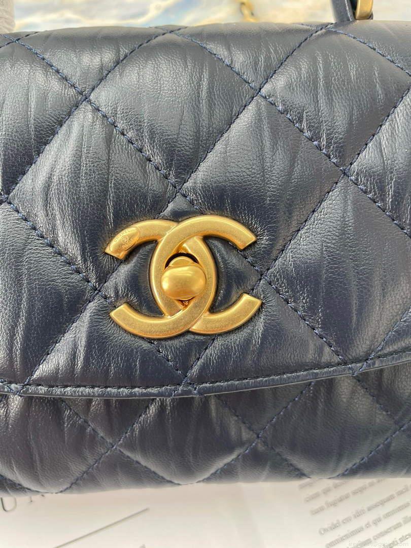 Chanel AS2477 Mini Flap CC Wrapped Bag with Top Handle Navy Blue