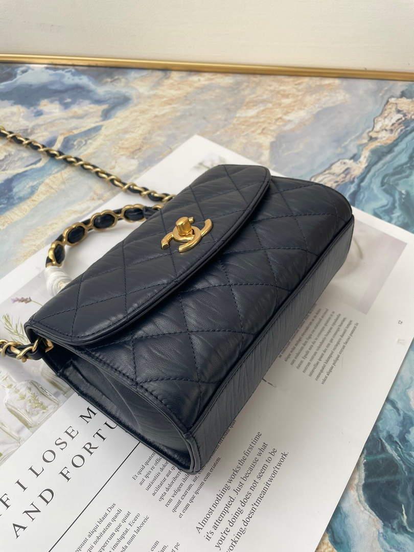 Chanel AS2477 Mini Flap CC Wrapped Bag with Top Handle Navy Blue
