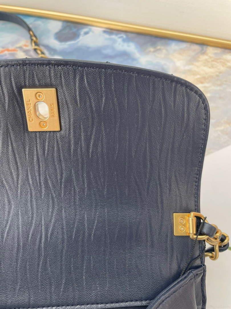 Chanel AS2477 Mini Flap CC Wrapped Bag with Top Handle Navy Blue