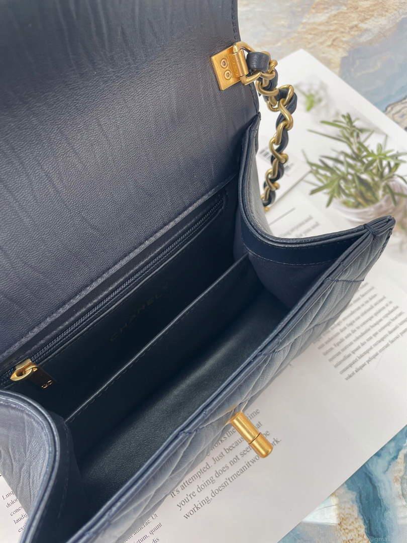 Chanel AS2477 Mini Flap CC Wrapped Bag with Top Handle Navy Blue