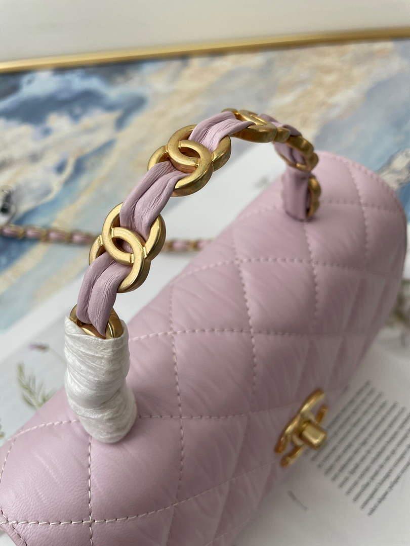 Chanel AS2477 Mini Flap CC Wrapped Bag with Top Handle Pink
