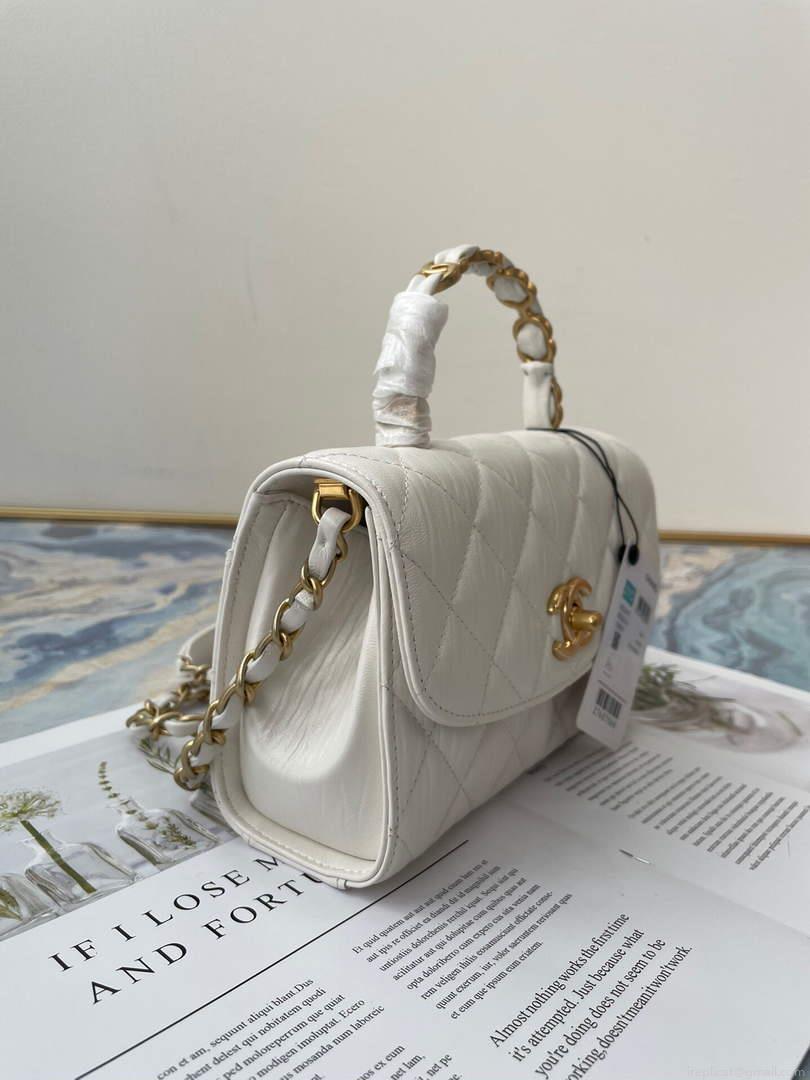 Chanel AS2477 Mini Flap CC Wrapped Bag with Top Handle White