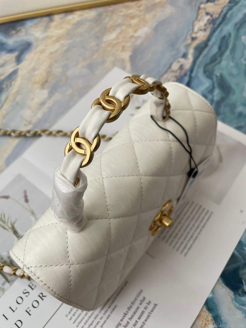 Chanel AS2477 Mini Flap CC Wrapped Bag with Top Handle White