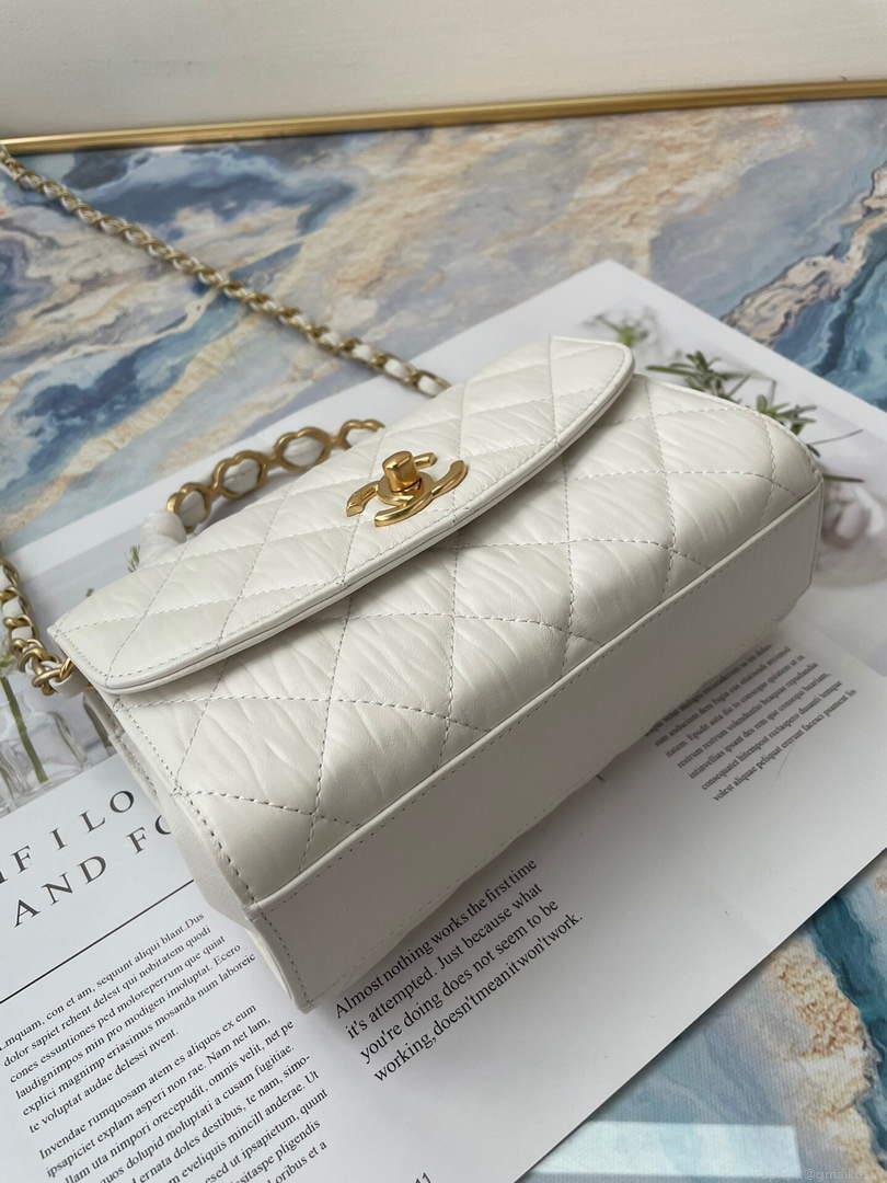 Chanel AS2477 Mini Flap CC Wrapped Bag with Top Handle White