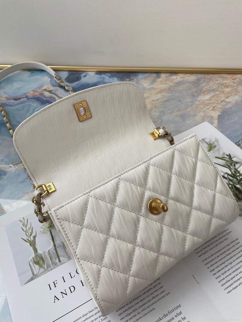 Chanel AS2477 Mini Flap CC Wrapped Bag with Top Handle White