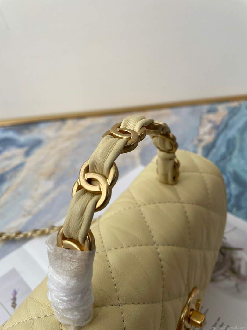 Chanel AS2477 Mini Flap CC Wrapped Bag with Top Handle Yellow