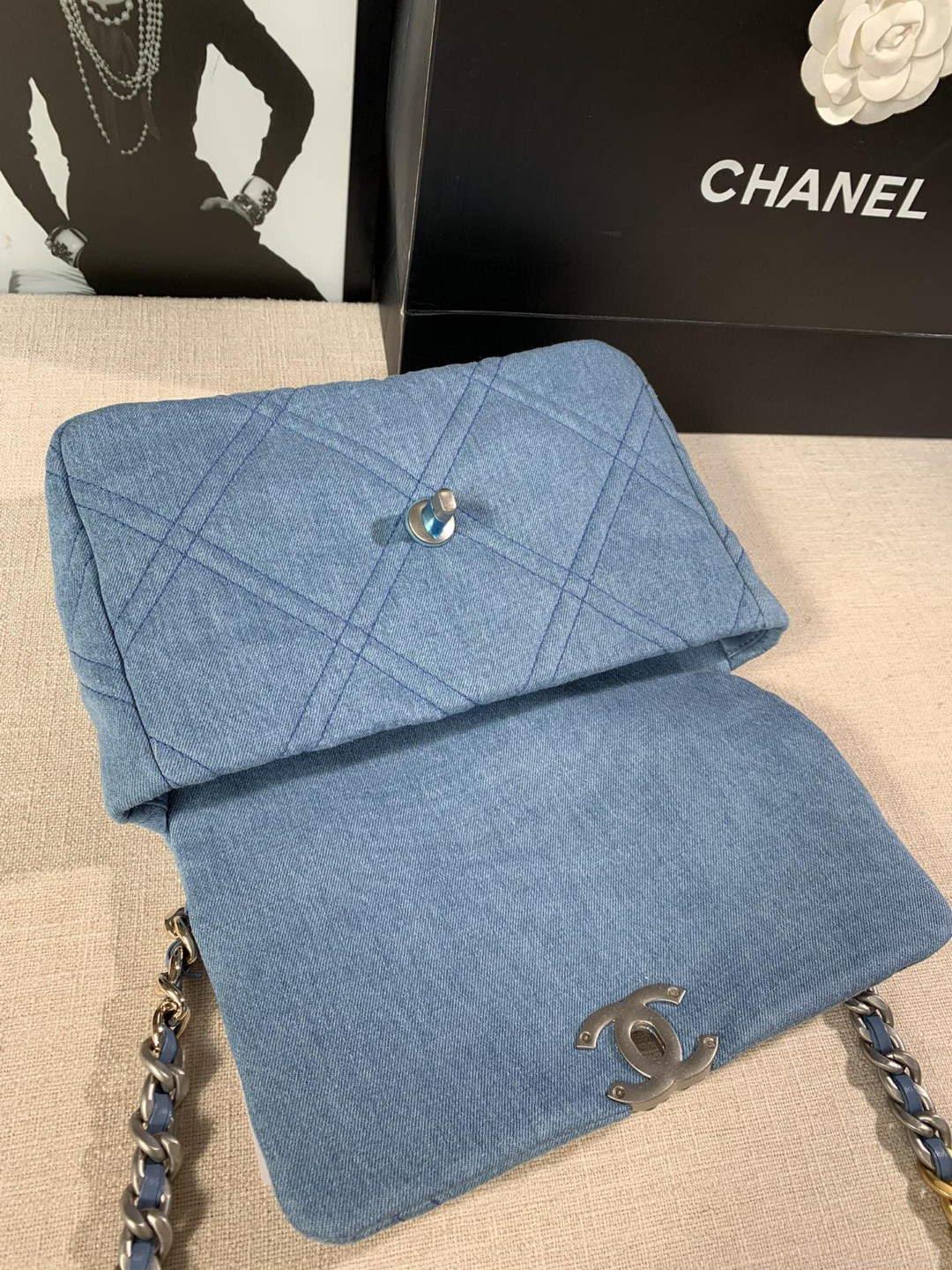 Chanel Large19 Handbag Lambskin AS1161 Light Blue