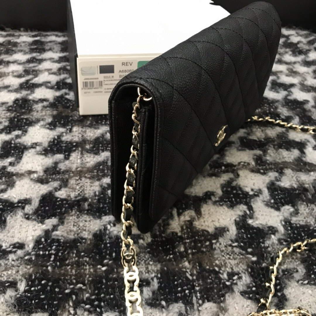 Chanel A68060 Wallet on Chain bag Grained Calfskin gold Black