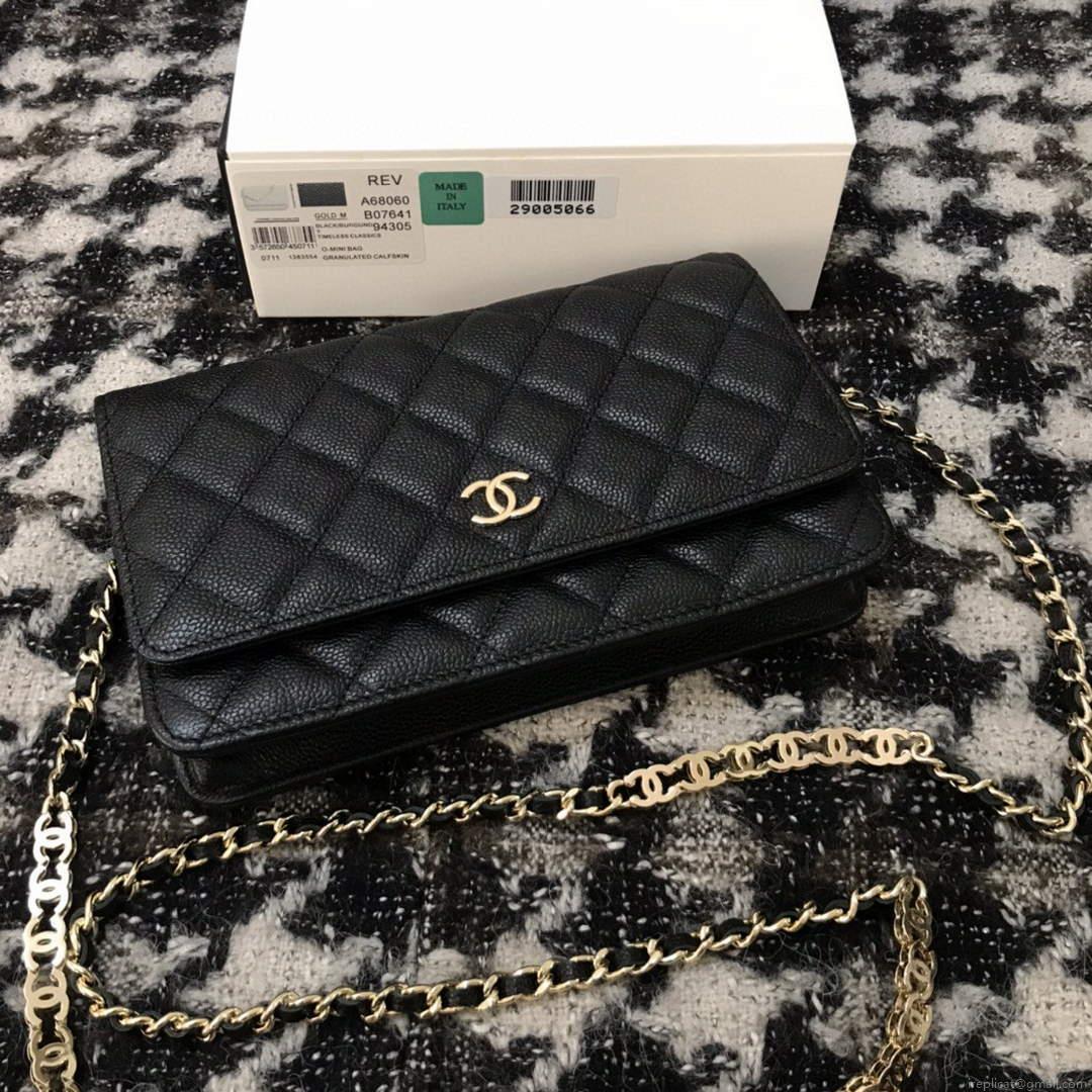 Chanel A68060 Wallet on Chain bag Grained Calfskin gold Black