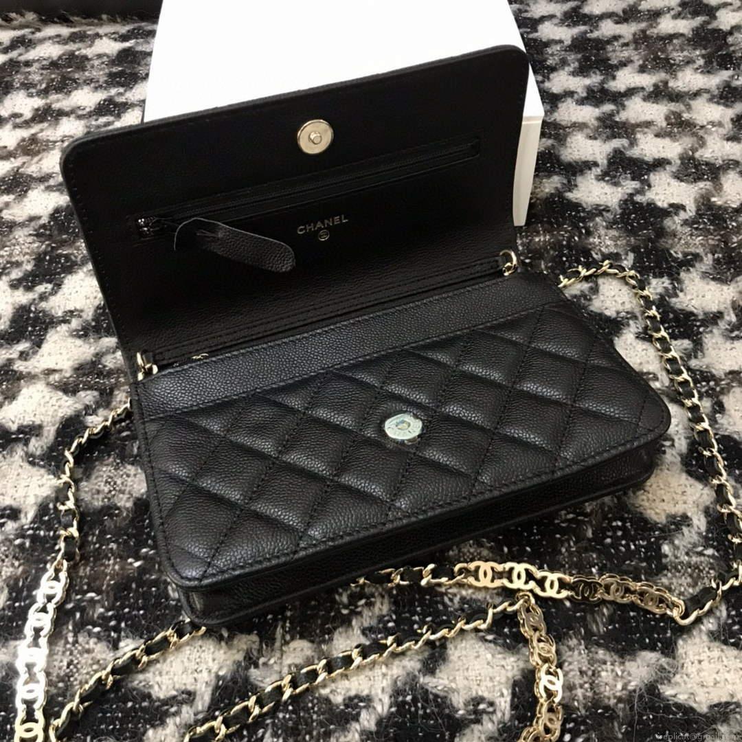 Chanel A68060 Wallet on Chain bag Grained Calfskin gold Black