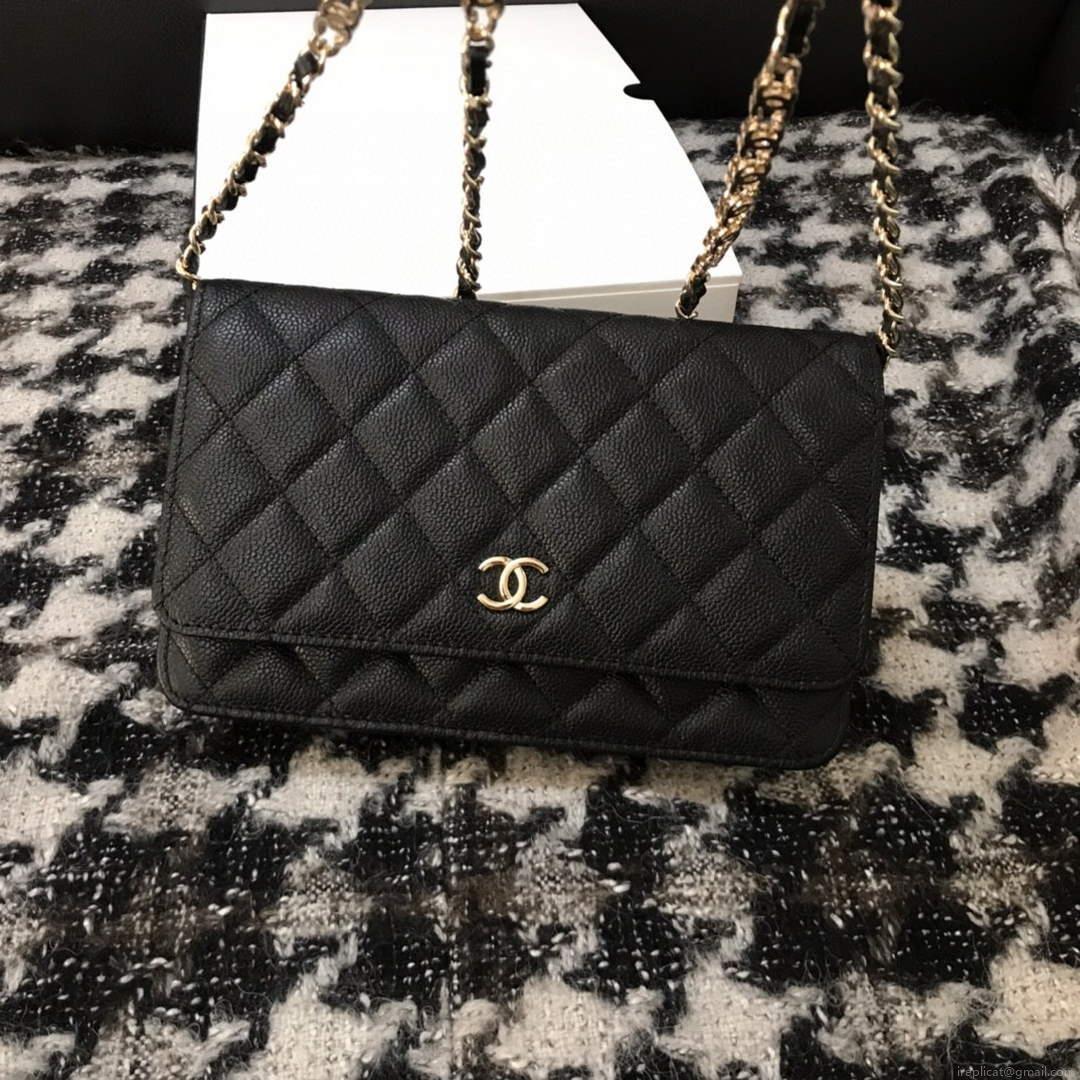 Chanel A68060 Wallet on Chain bag Grained Calfskin gold Black